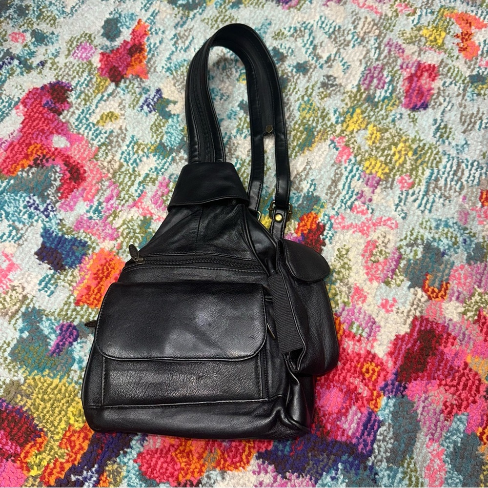Vintage Black unisex Backpack sling bag